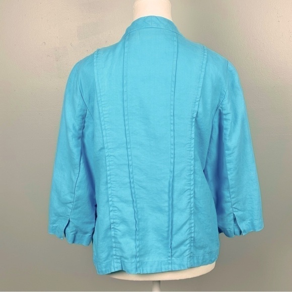 Chico’s 100% linen aqua 3/4 sleeve open front jacket, size 1 (medium). - Picture 4 of 8